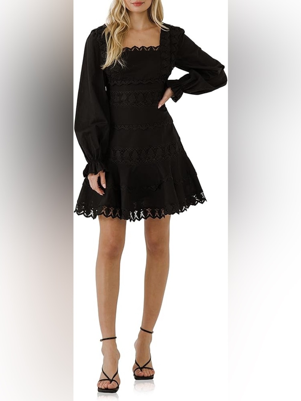 Black Lace Trim A-Line Mini Dress